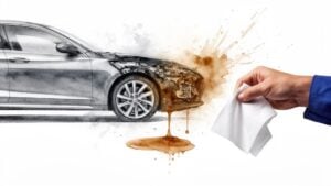 brown fluid leaking from car oil leak