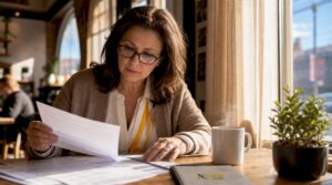 Woman reviewing mechanic certification documents