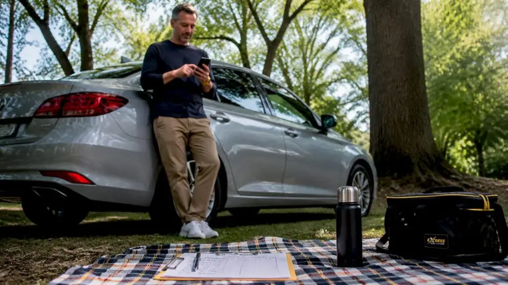 Man scheduling car maintenance on smartphone