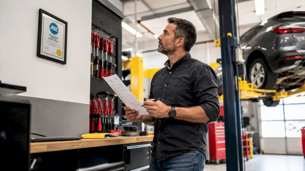 Man reviewing mechanic certification checklist