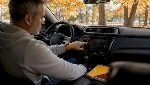 Driver interacting with oil life monitor display