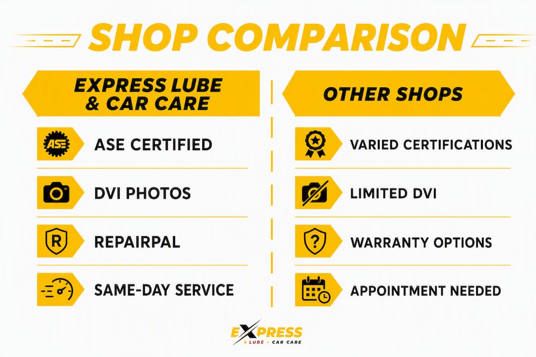 Infographic comparing Denton auto repair shops features