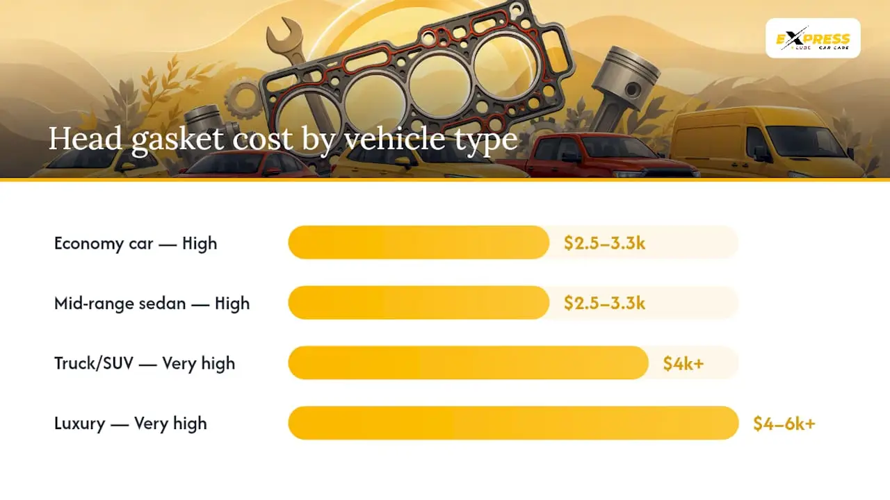 Head gasket repair cost ranges by vehicle type