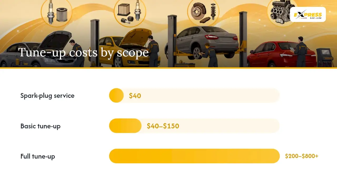 Diagram of tune-up costs by engine size and service components
