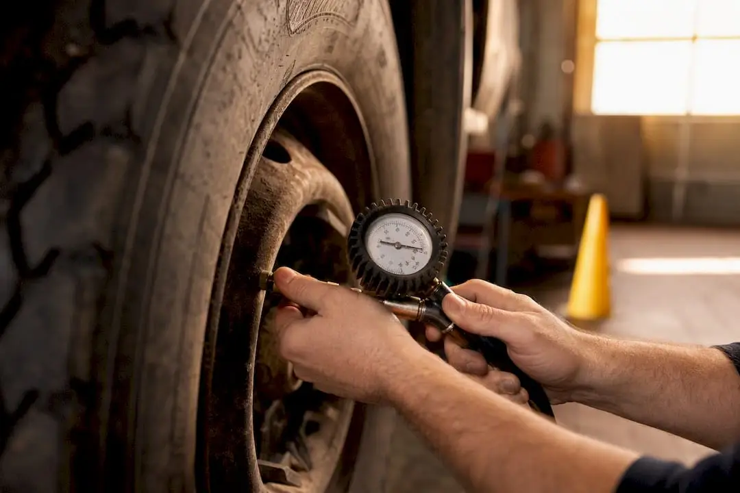 Tire pressure gauge measuring truck tire pressure