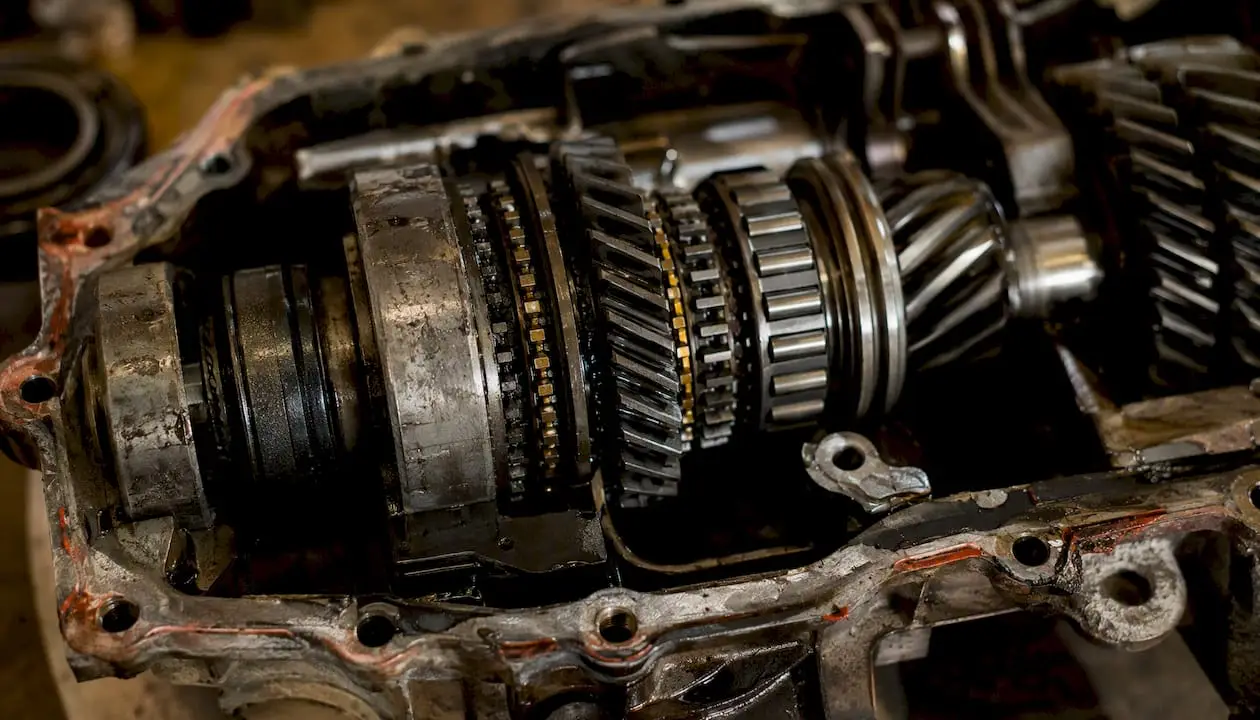 Close-up of worn transmission metal parts