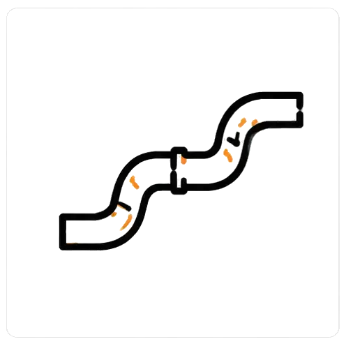 Black curved automotive hose with orange clips