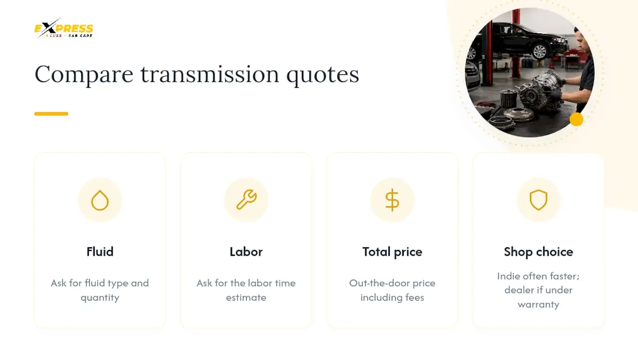 Three fields for comparing transmission quotes