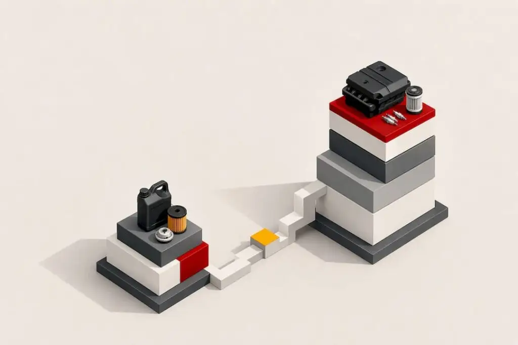 Isometric illustration of oil change costs