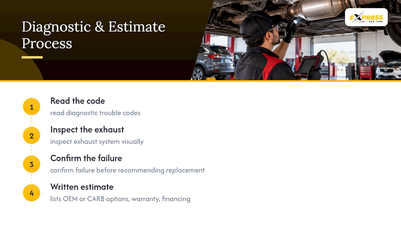 Three-step catalytic converter diagnostic workflow