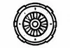 Black and white circular mechanical gear icon