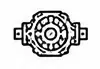 Intricate circular mechanical gear emblem outline