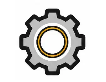 Black gear icon with yellow-ringed center