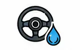 Steering wheel icon with blue water droplet