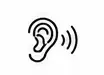 Black outline icon of an ear with sound waves