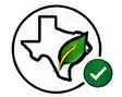 Texas outline with chili pepper and green checkmark