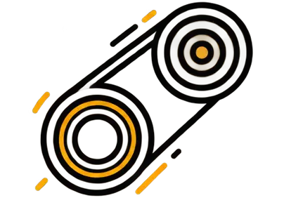 Stylized black and gold belt with circular pulleys