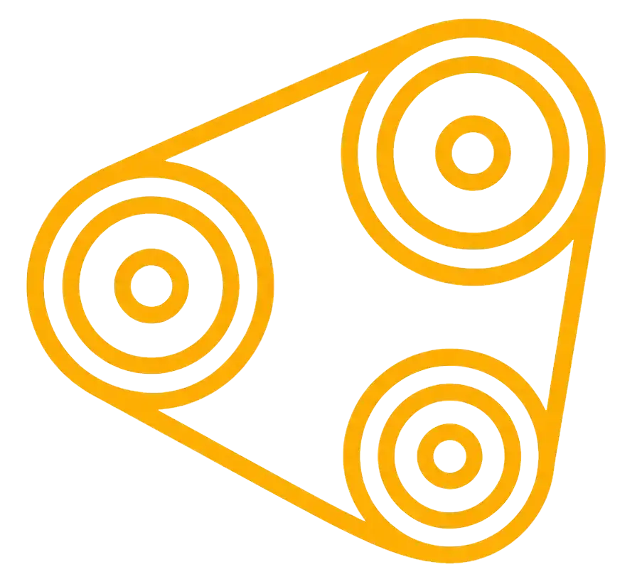 Yellow three-pulley belt drive diagram