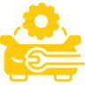 Yellow gear and wrench maintenance icon on black background