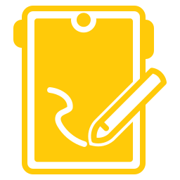 Yellow clipboard document icon with a pencil
