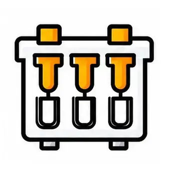Three orange dispensers in a black outlined machine
