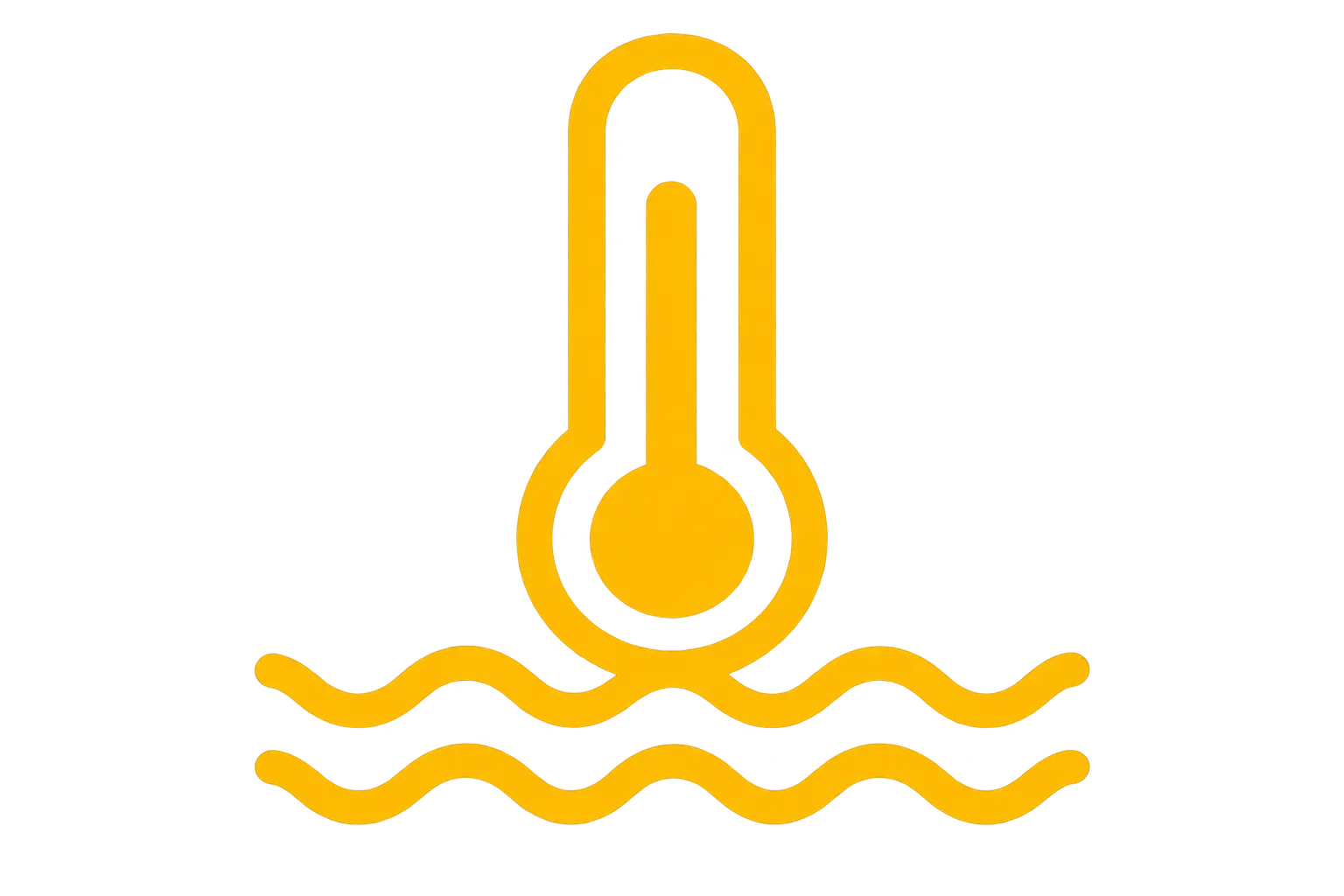Glowing yellow thermometer above wavy water lines