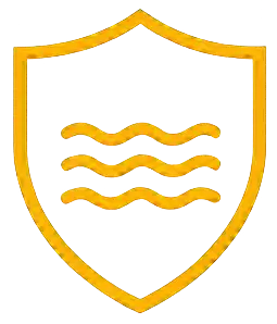 Gold shield icon with three wavy horizontal lines