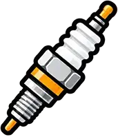 Pixel art spark plug on dark background