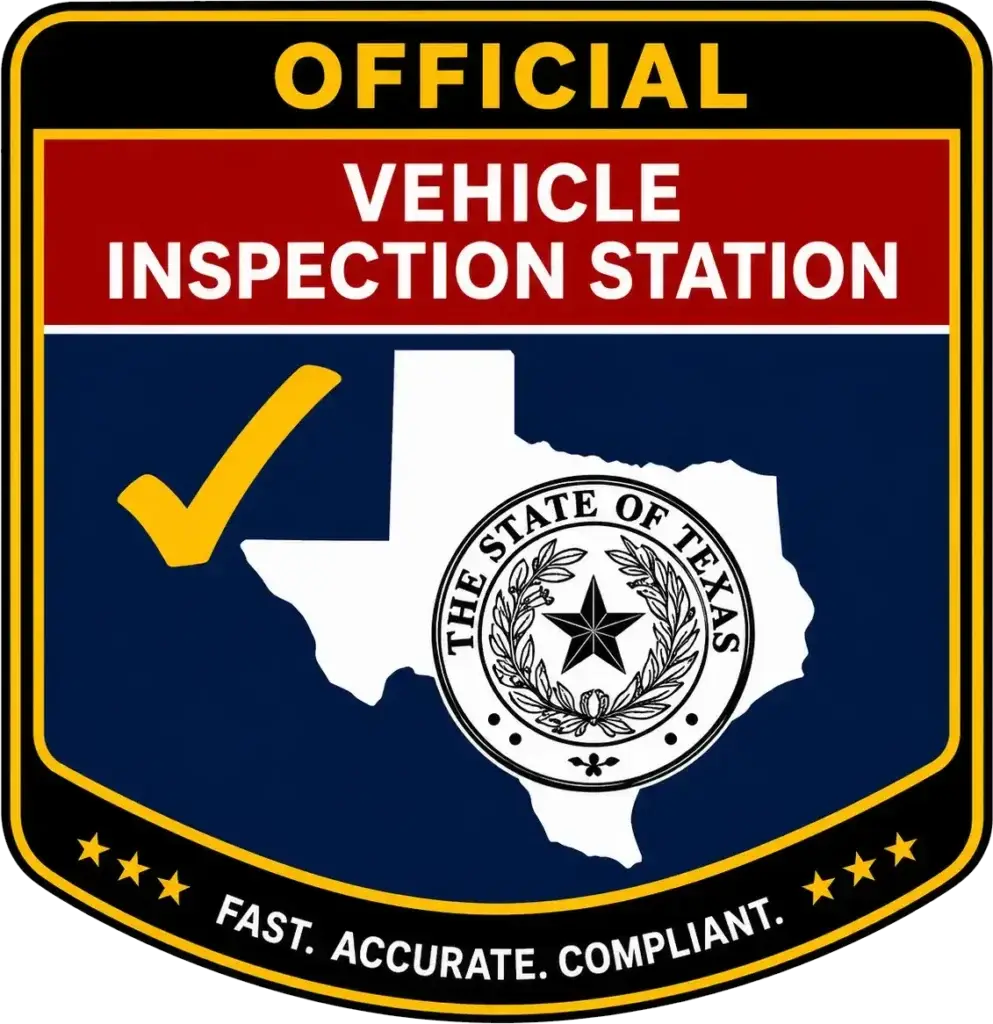 Official Texas vehicle inspection station sign with checkmark