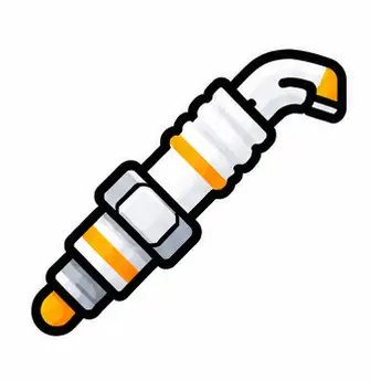 Illustration of a curved spark plug with orange accents