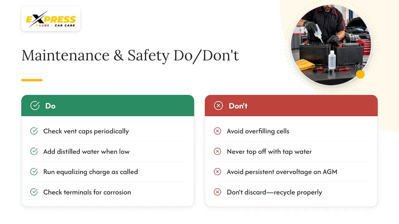 Maintenance, safety, and handling for each type — overview diagram