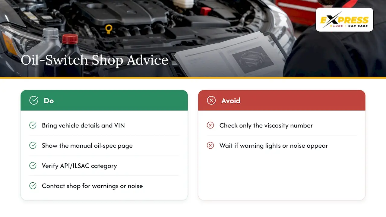 What to tell your technician when you switch oil grades — overview diagram